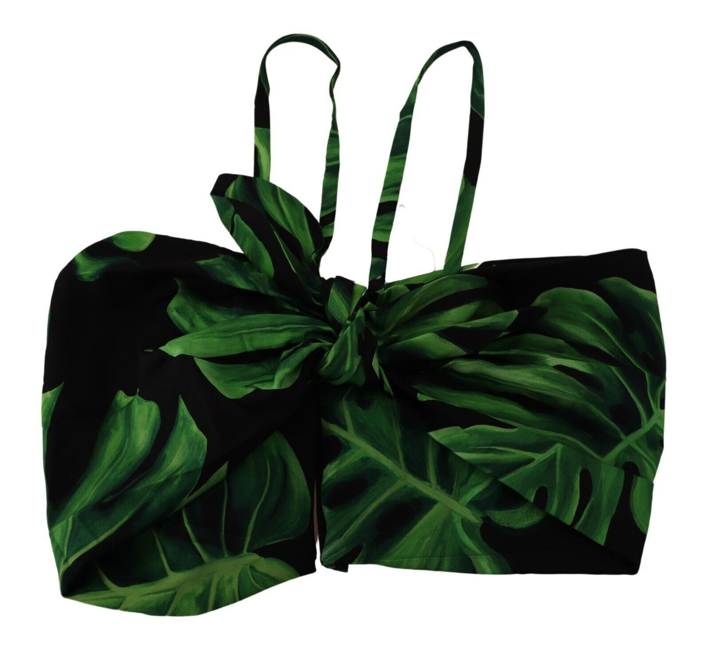 Dolce & Gabbana Black Green Leaf Silk Halter Cropped Top Dolce & Gabbana