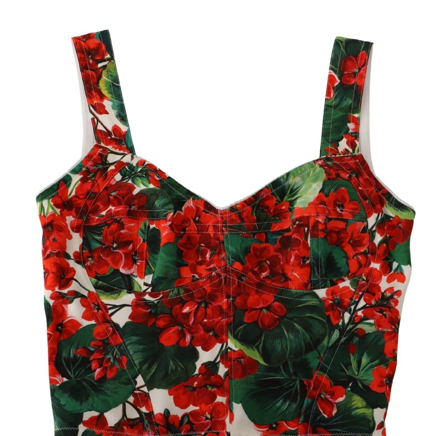 Dolce & Gabbana Red Geranium Print Viscose Sweetheart Cropped Top Dolce & Gabbana
