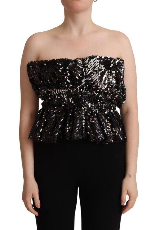 Aniye By Black Sequined Polyester Strapless Cocktail Blouse Top Aniye By