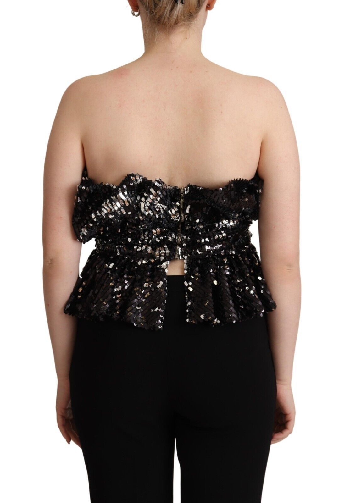 Aniye By Black Sequined Polyester Strapless Cocktail Blouse Top Aniye By