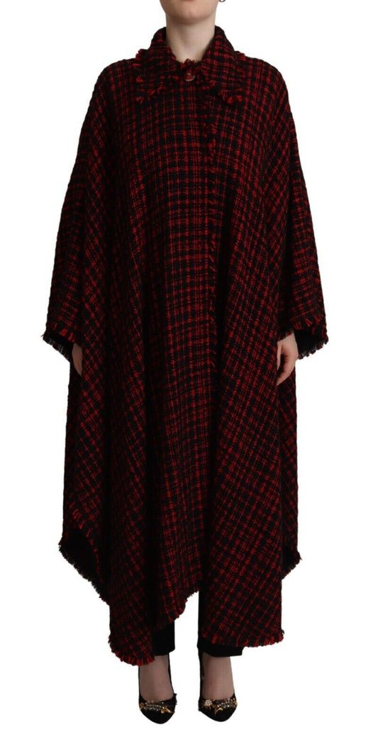 Dolce & Gabbana Black Red Cotton Checkered Over Coat Jacket Dolce & Gabbana
