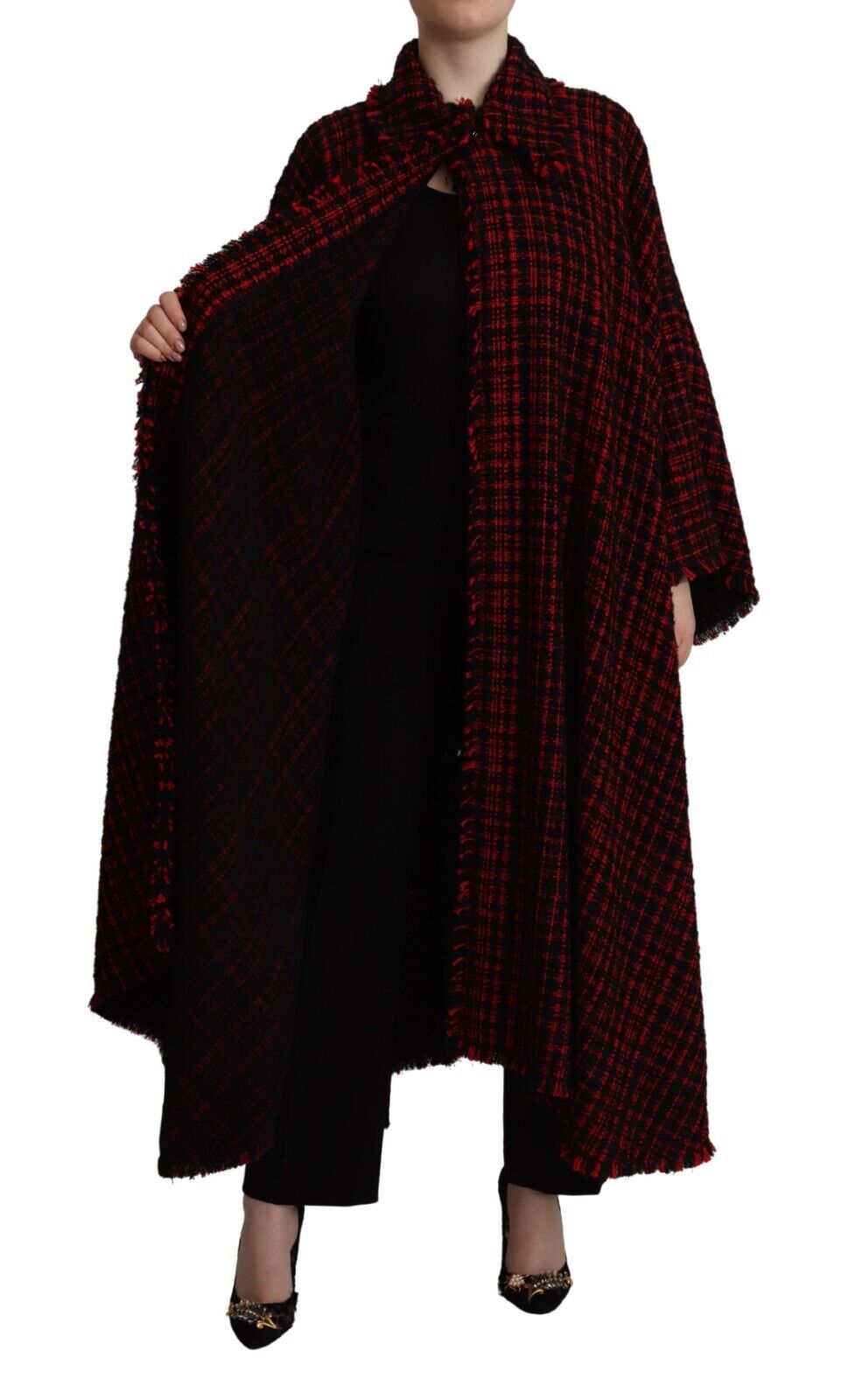 Dolce & Gabbana Black Red Cotton Checkered Over Coat Jacket Dolce & Gabbana