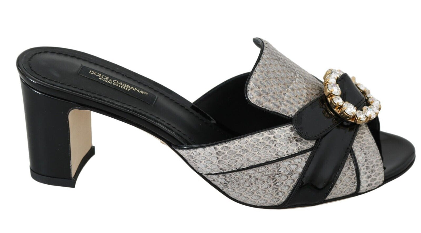 Dolce & Gabbana Black Gray Exotic Leather Crystals Sandals Shoes Dolce & Gabbana