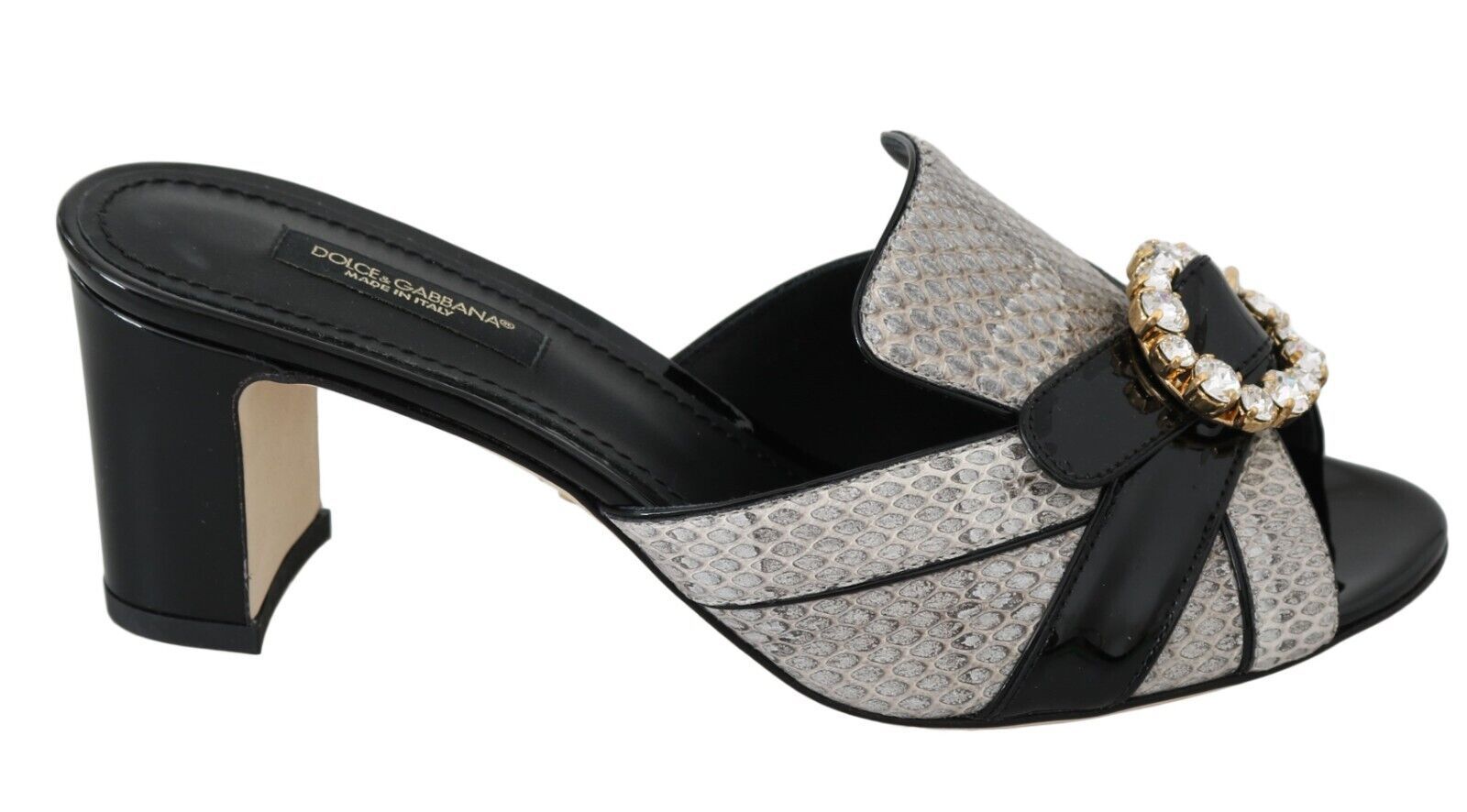 Dolce & Gabbana Black Gray Exotic Leather Crystals Sandals Shoes Dolce & Gabbana