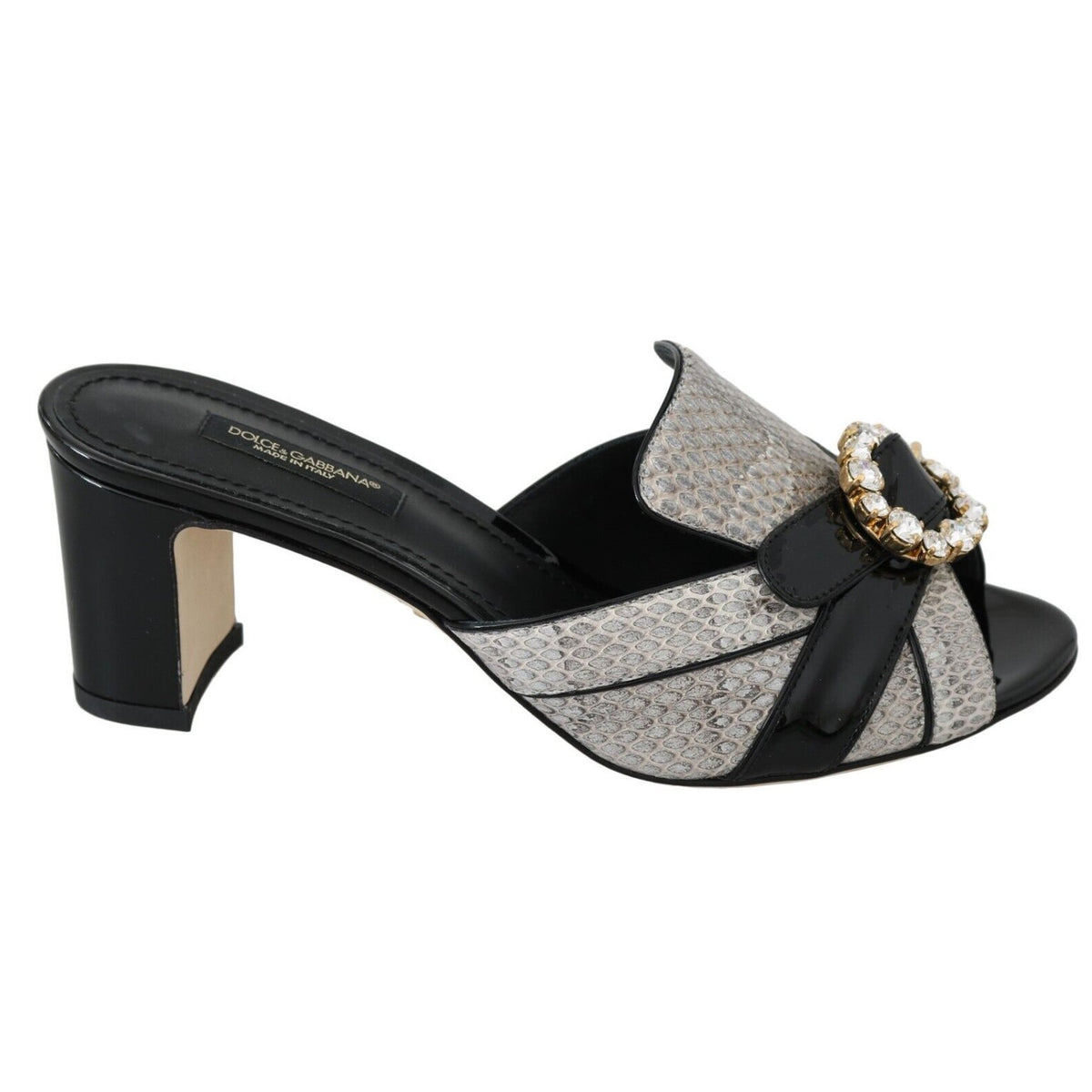 Dolce & Gabbana Black Gray Exotic Leather Crystals Sandals Shoes