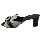 Dolce & Gabbana Black Gray Exotic Leather Crystals Sandals Shoes