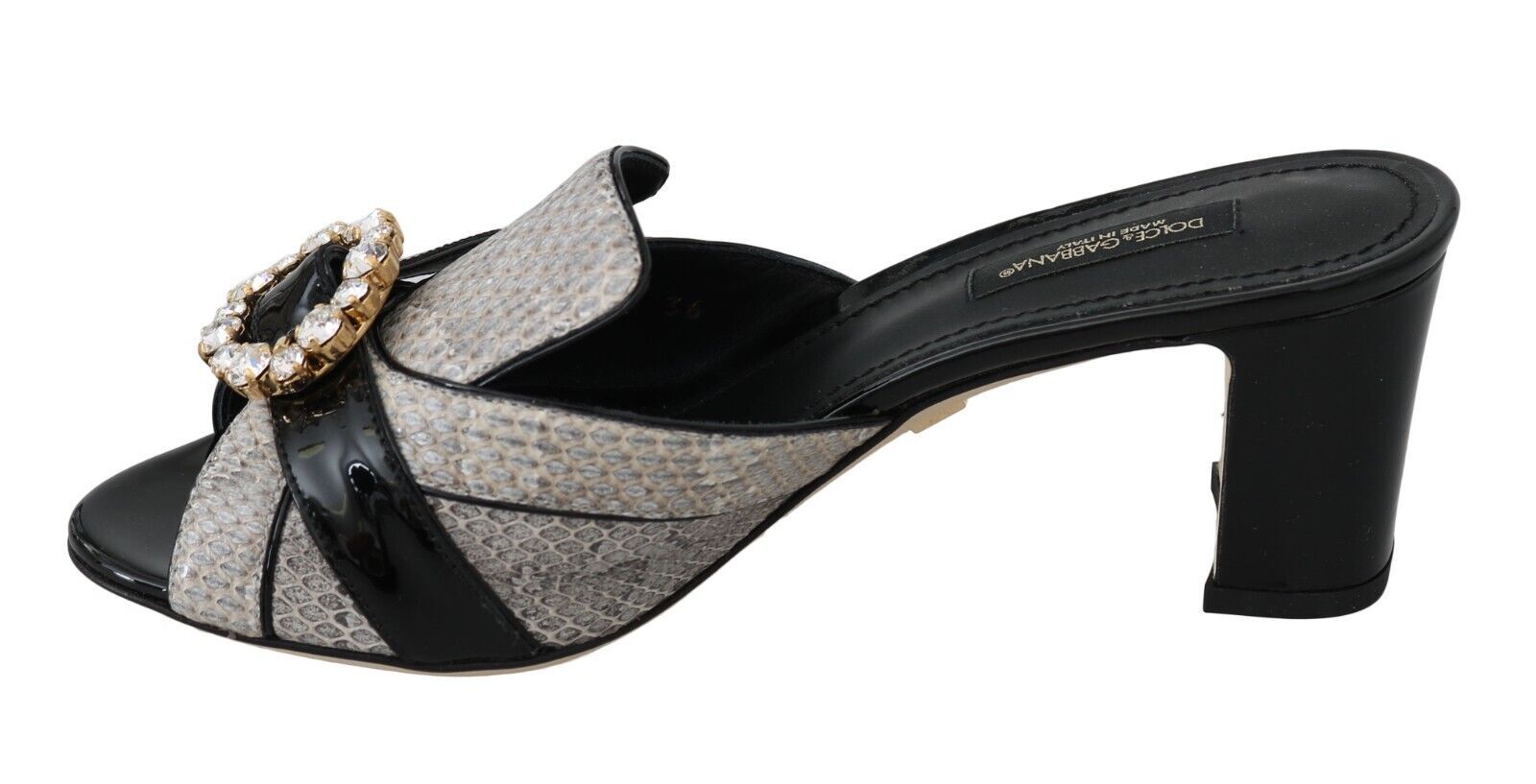 Dolce & Gabbana Black Gray Exotic Leather Crystals Sandals Shoes Dolce & Gabbana