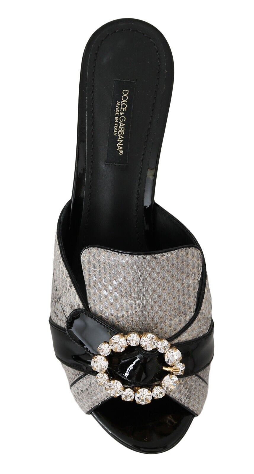 Dolce & Gabbana Black Gray Exotic Leather Crystals Sandals Shoes Dolce & Gabbana