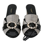 Dolce & Gabbana Black Gray Exotic Leather Crystals Sandals Shoes