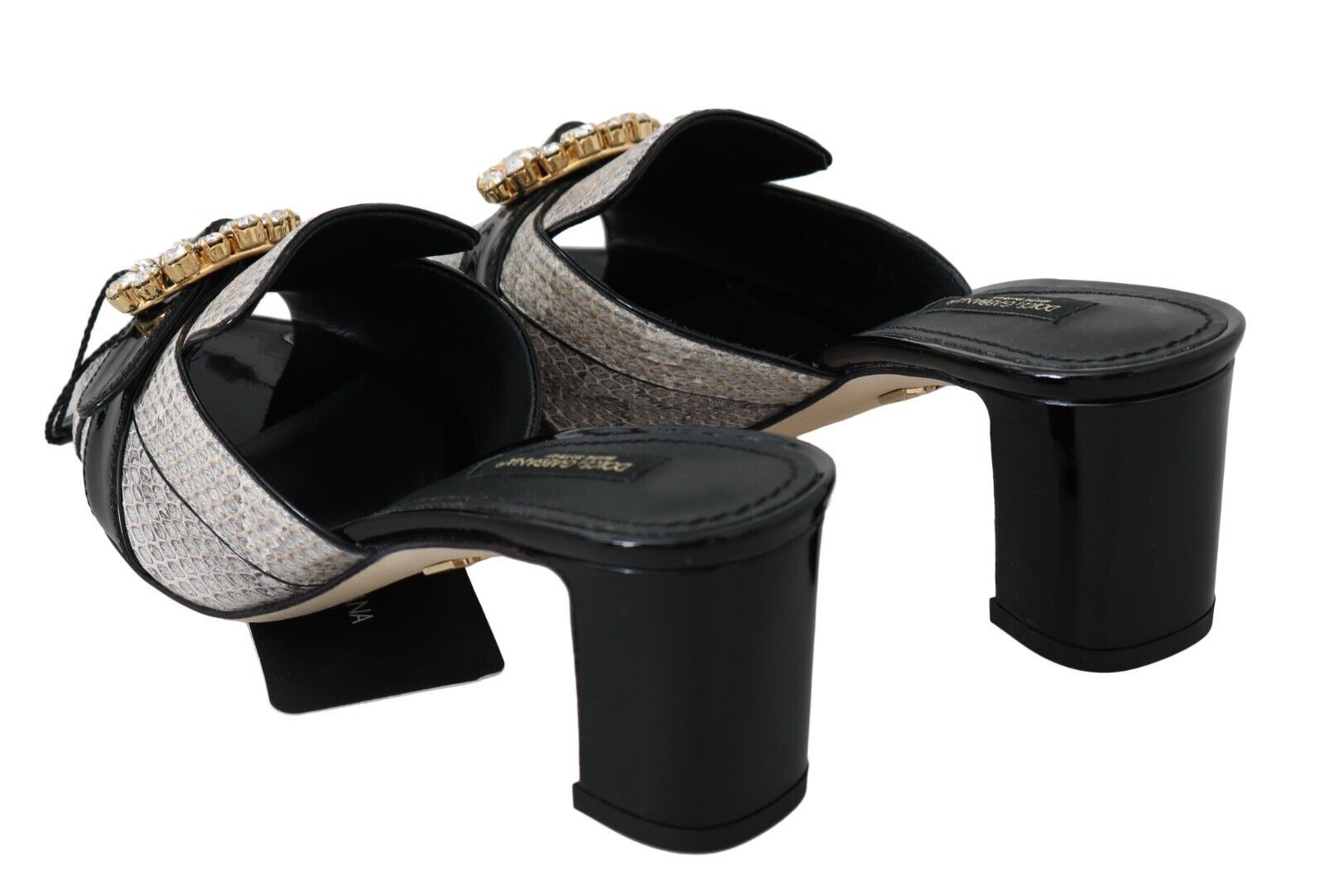 Dolce & Gabbana Black Gray Exotic Leather Crystals Sandals Shoes Dolce & Gabbana