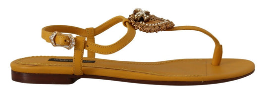 Dolce & Gabbana Mustard Leather Devotion Flats Sandals Shoes Dolce & Gabbana