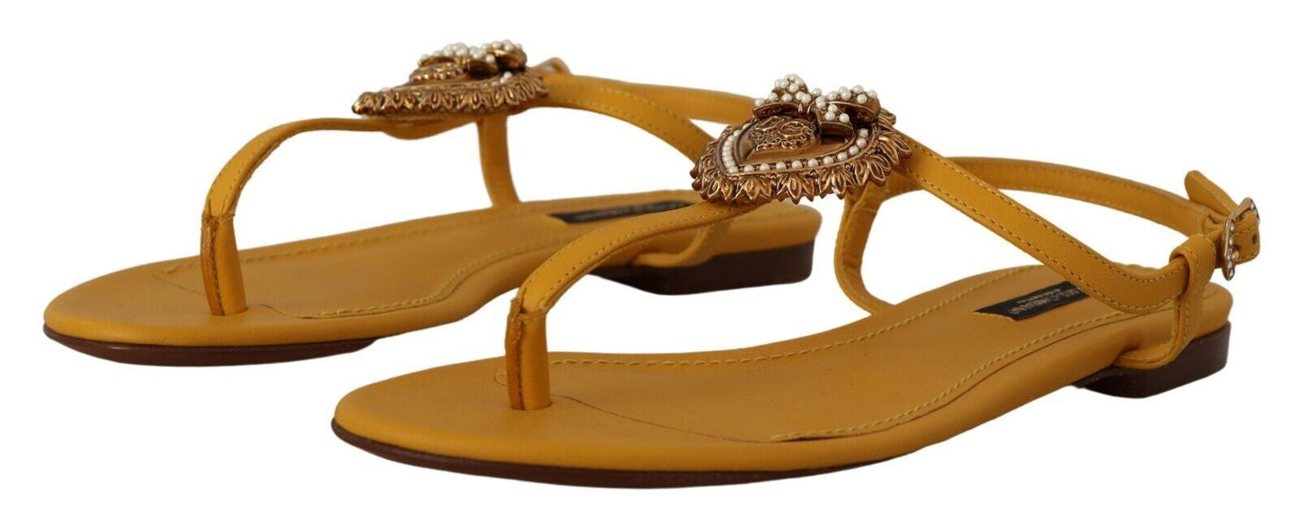 Dolce & Gabbana Mustard Leather Devotion Flats Sandals Shoes Dolce & Gabbana