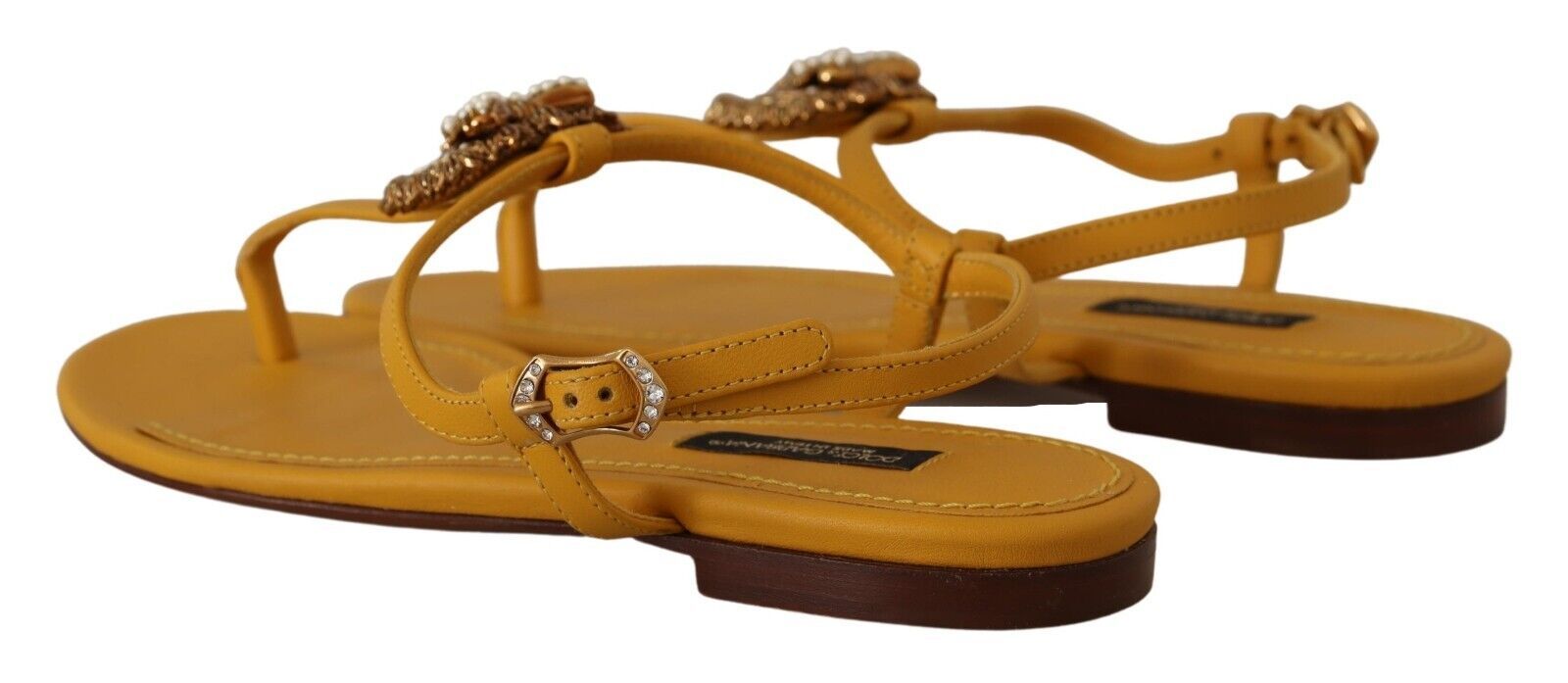 Dolce & Gabbana Mustard Leather Devotion Flats Sandals Shoes Dolce & Gabbana