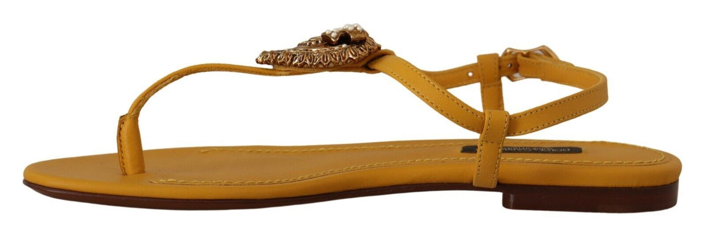 Dolce & Gabbana Mustard Leather Devotion Flats Sandals Shoes Dolce & Gabbana