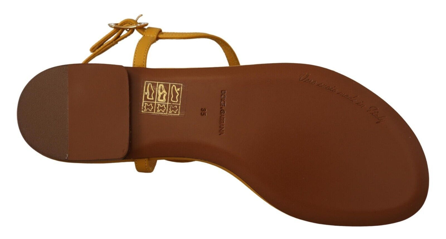 Dolce & Gabbana Mustard Leather Devotion Flats Sandals Shoes Dolce & Gabbana