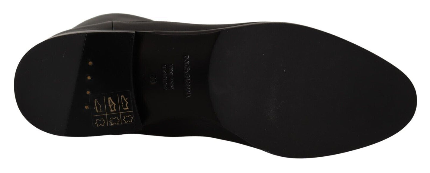 Dolce & Gabbana Black Leather Flats Logo Short Boots Shoes Dolce & Gabbana