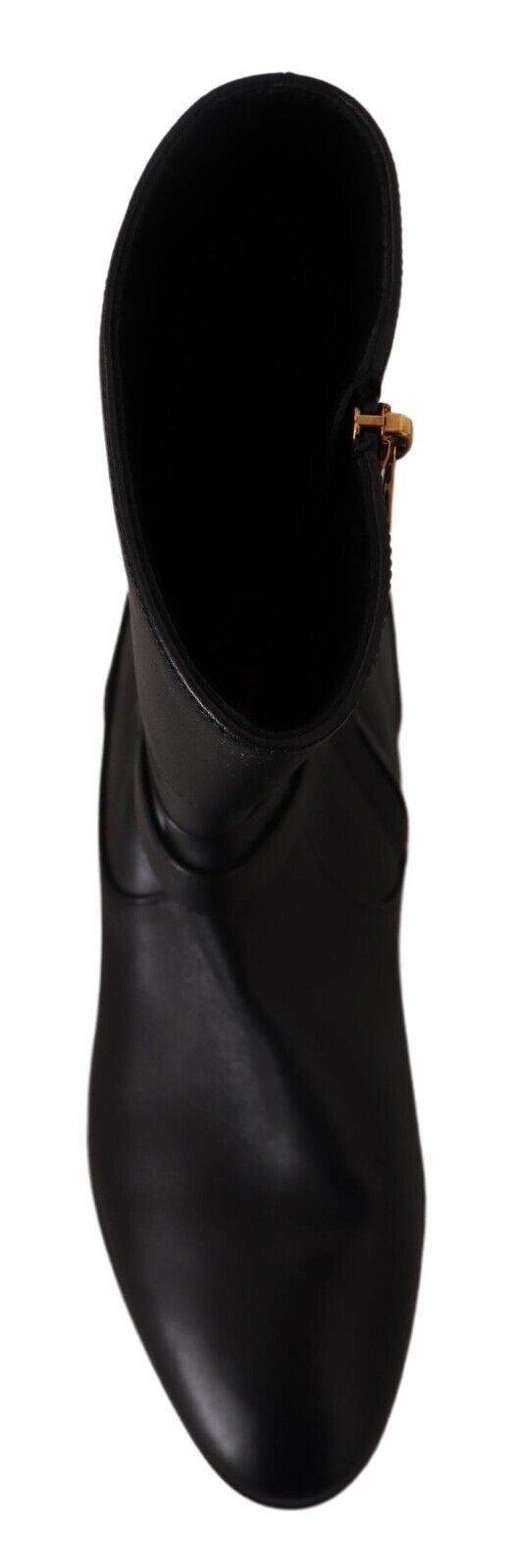 Dolce & Gabbana Black Leather Flats Logo Short Boots Shoes Dolce & Gabbana