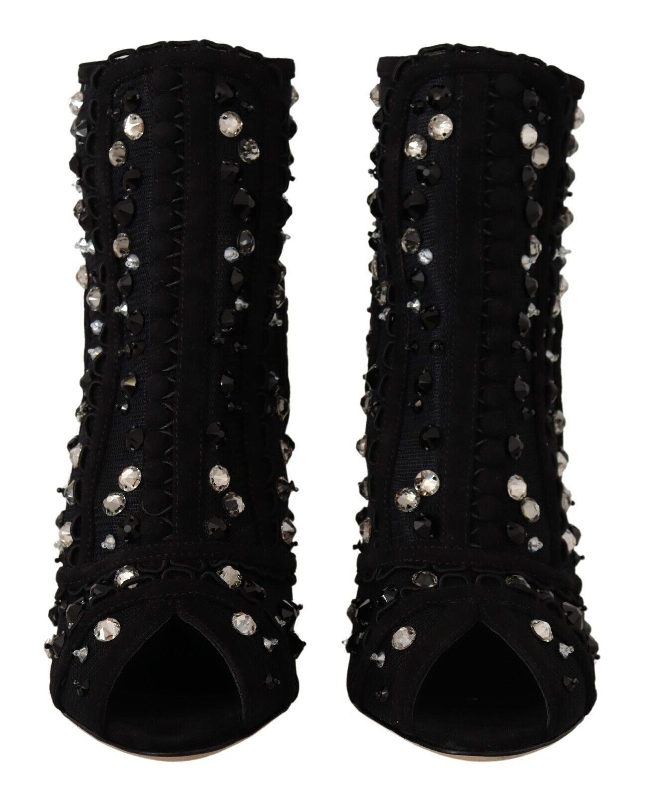 Dolce & Gabbana Black Crystals Heels Zipper Short Boots Shoes Dolce & Gabbana