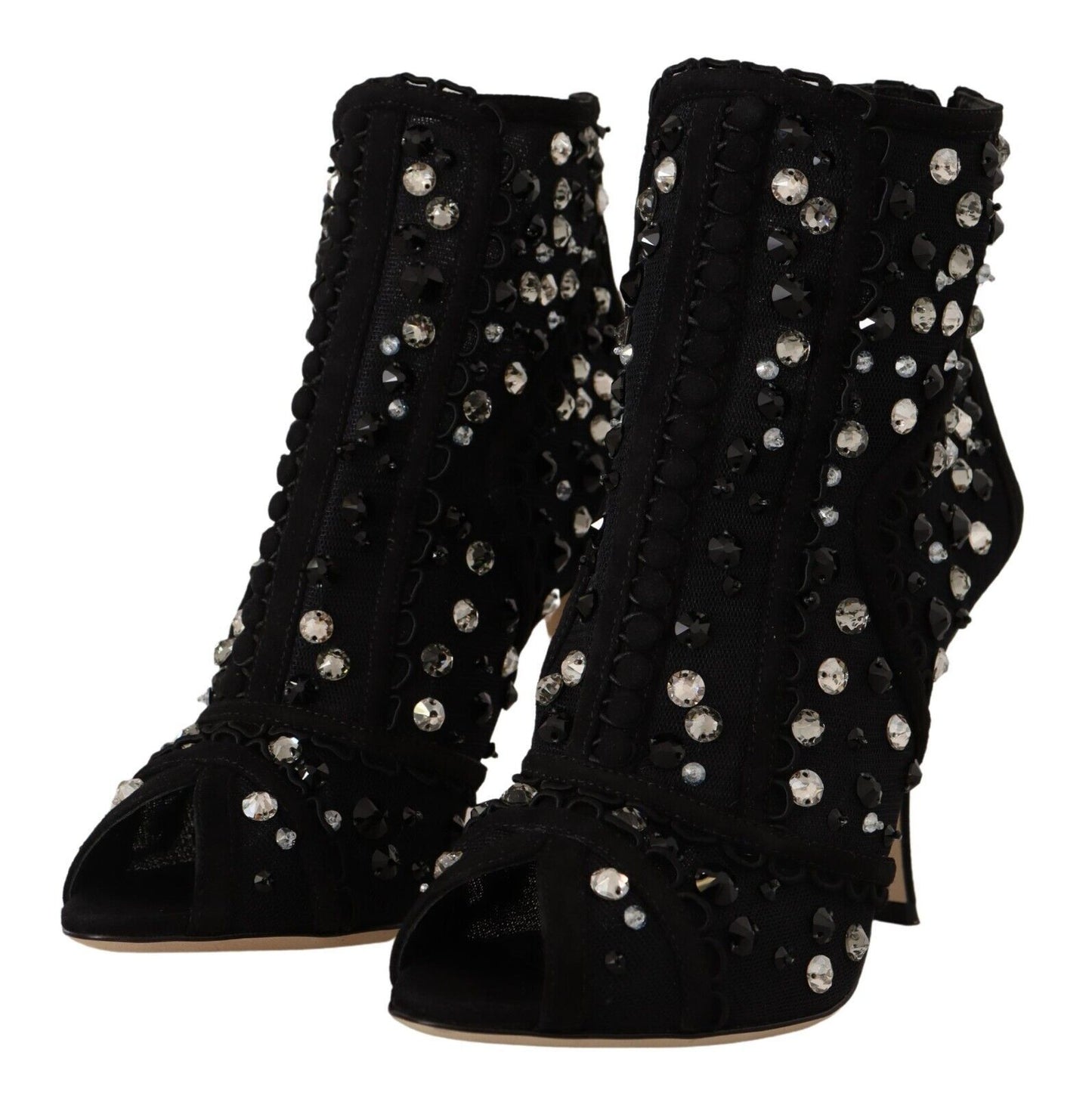 Dolce & Gabbana Black Crystals Heels Zipper Short Boots Shoes Dolce & Gabbana