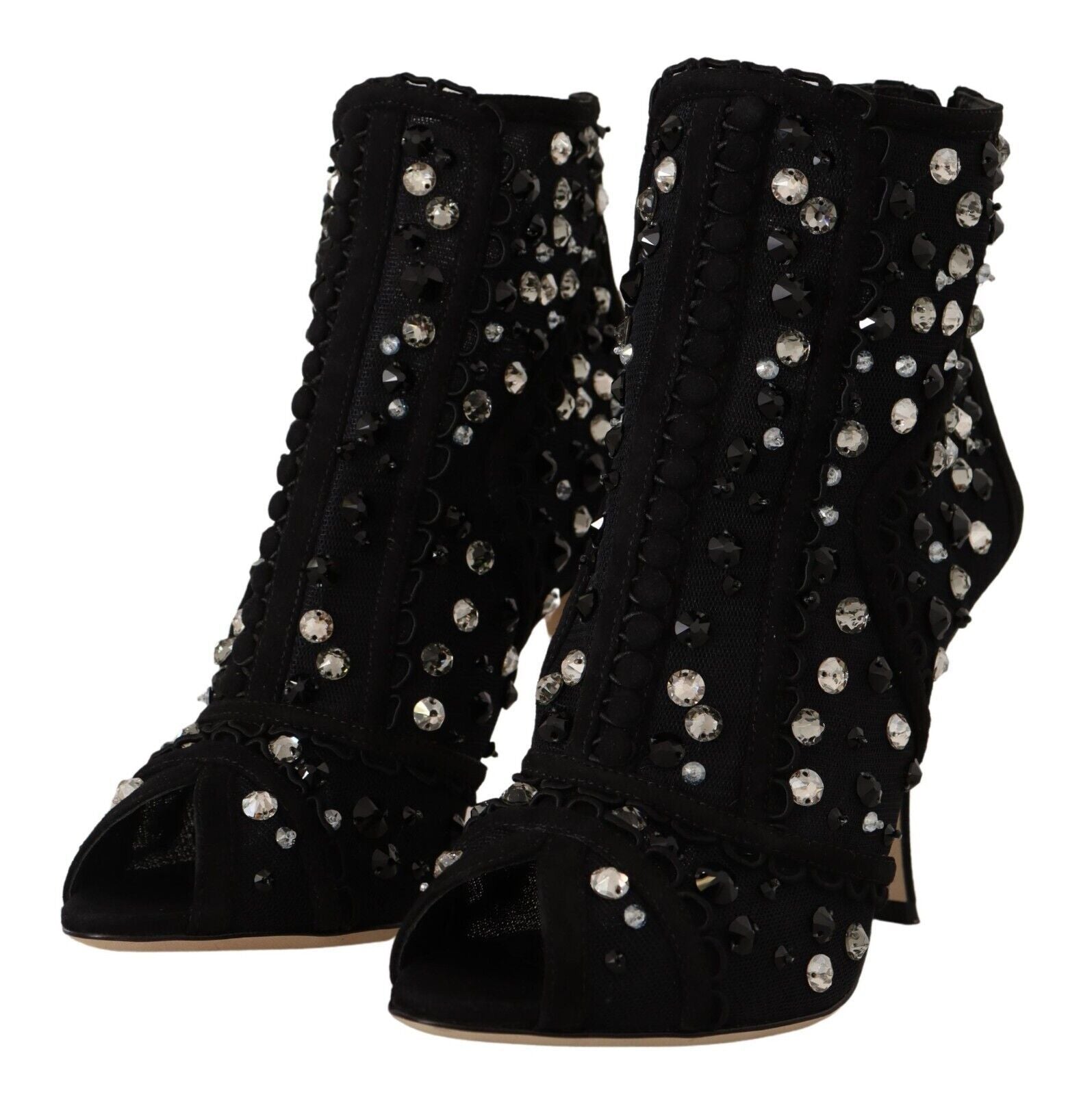 Dolce & Gabbana Black Crystals Heels Zipper Short Boots Shoes Dolce & Gabbana
