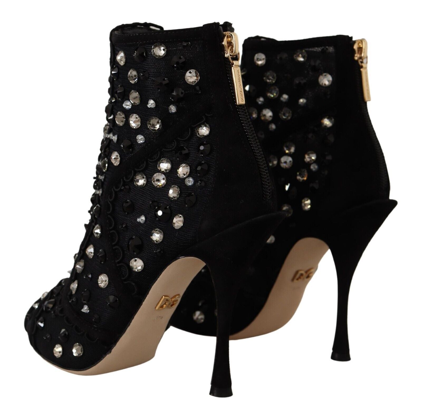 Dolce & Gabbana Black Crystals Heels Zipper Short Boots Shoes Dolce & Gabbana