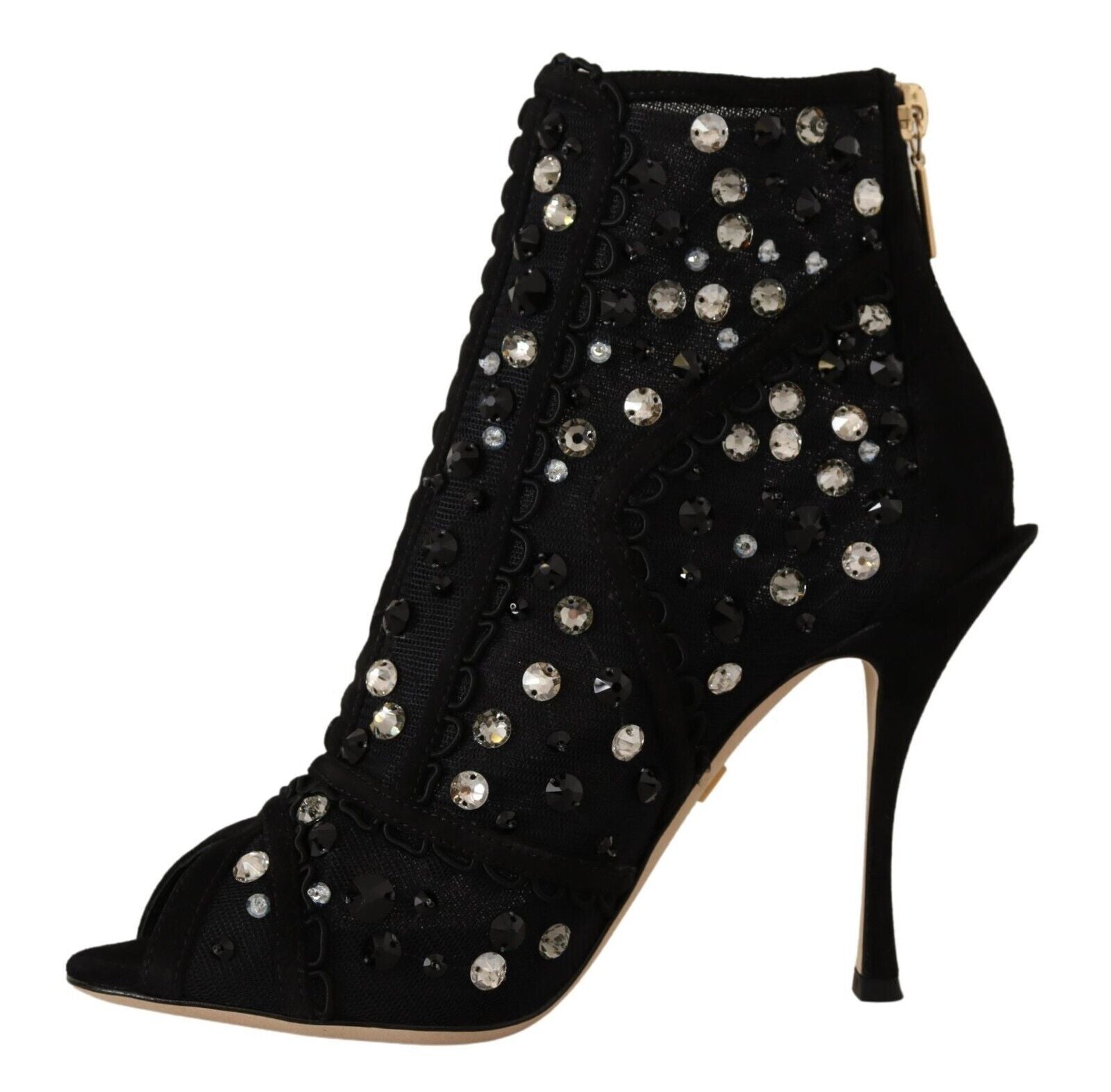 Dolce & Gabbana Black Crystals Heels Zipper Short Boots Shoes Dolce & Gabbana