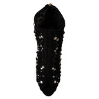 Dolce & Gabbana Black Crystals Heels Zipper Short Boots Shoes