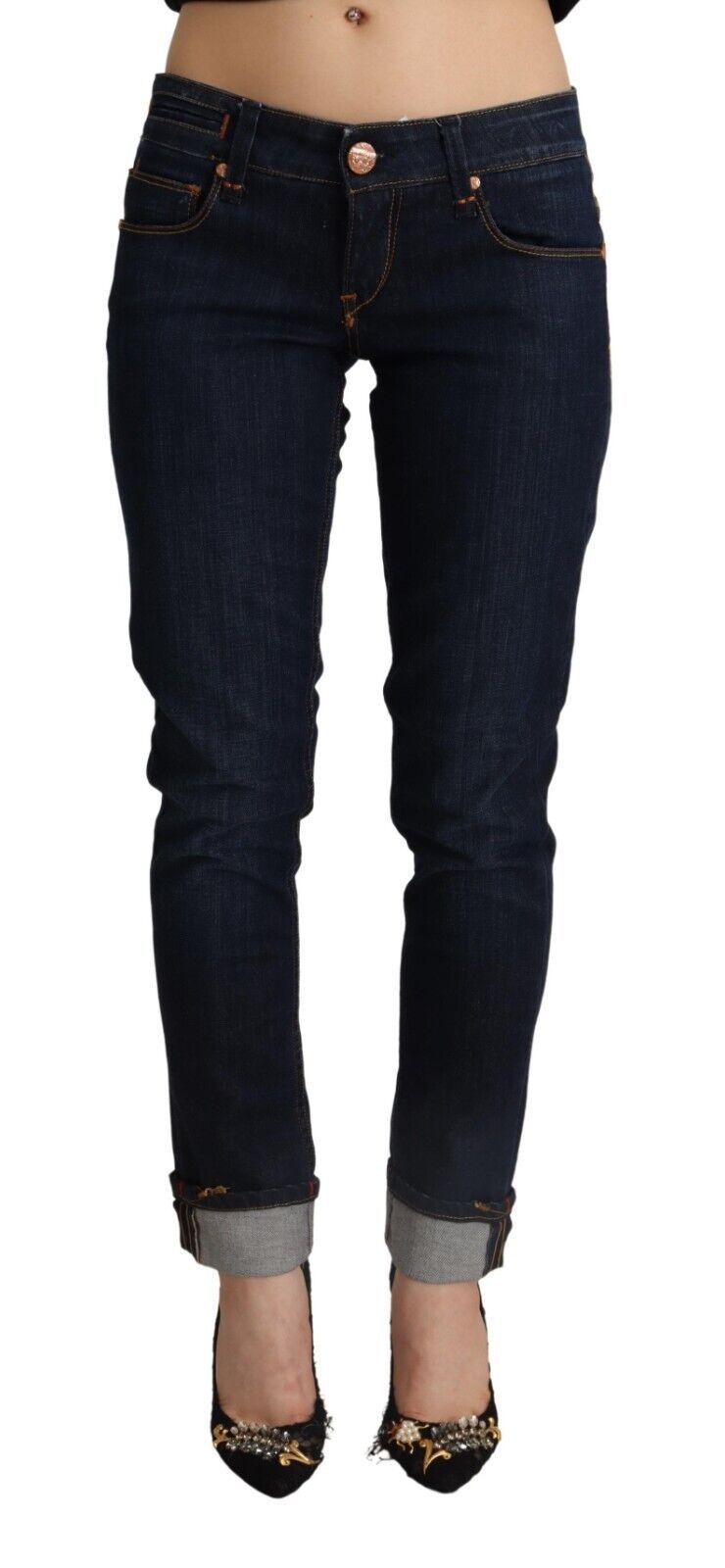 Acht Blue Cotton Low Waist Slim Fit Denim Women Trouser Jeans Acht