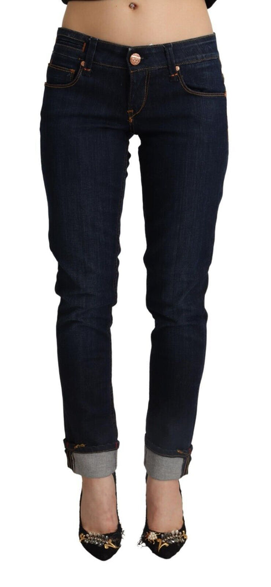 Acht Blue Cotton Low Waist Slim Fit Denim Women Trouser Jeans Acht