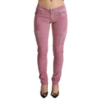 Acht Pink Cotton Low Waist Skinny Denim Cargo Jeans