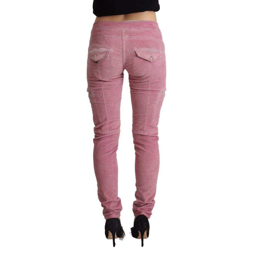 Acht Pink Cotton Low Waist Skinny Denim Cargo Jeans