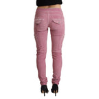 Acht Pink Cotton Low Waist Skinny Denim Cargo Jeans