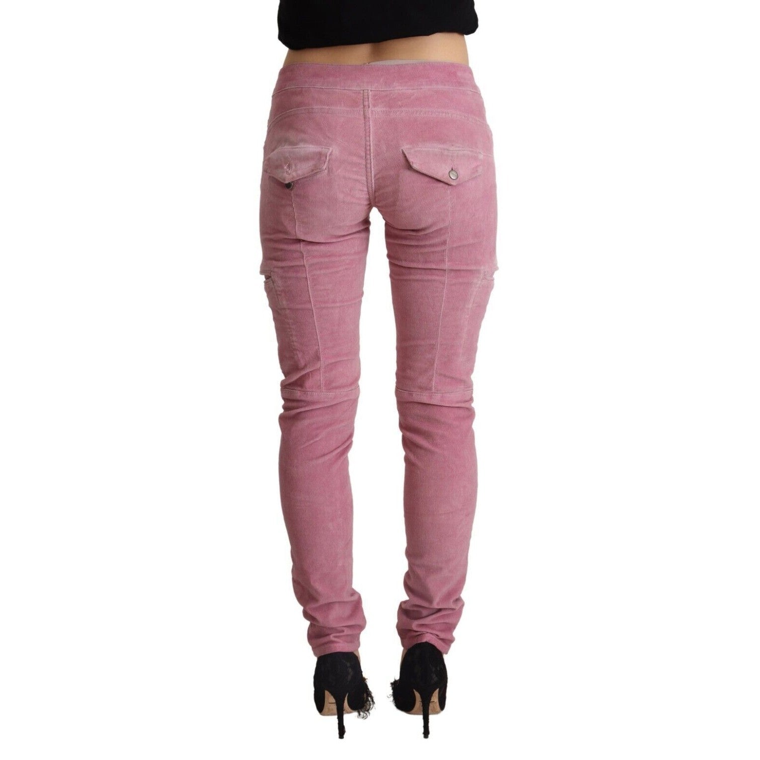 Acht Pink Cotton Low Waist Skinny Denim Cargo Jeans Acht