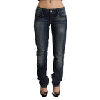 Acht Dark Blue Washed Cotton Skinny Denim Low Waist Jeans