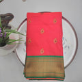 Soft Peshwai Paithani Silk Pinkish red and greenn 1127