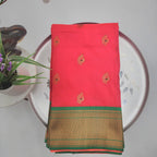 Soft Peshwai Paithani Silk Pinkish red and greenn 1127
