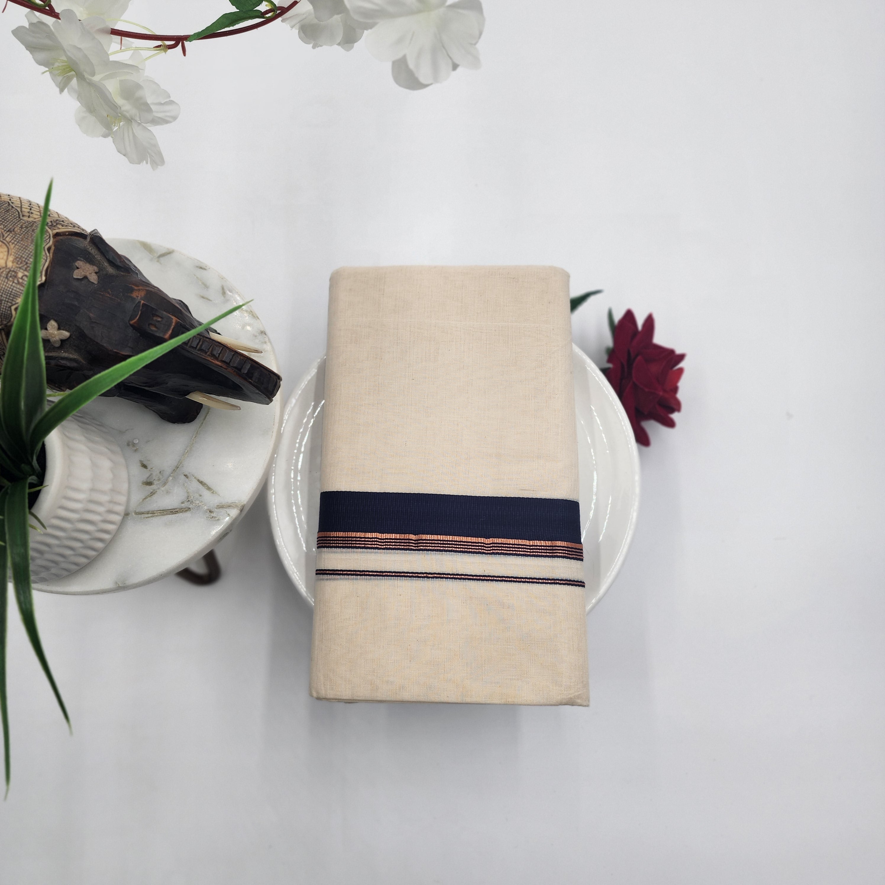 Dhoti Violet and copper border Eljoys Fashion