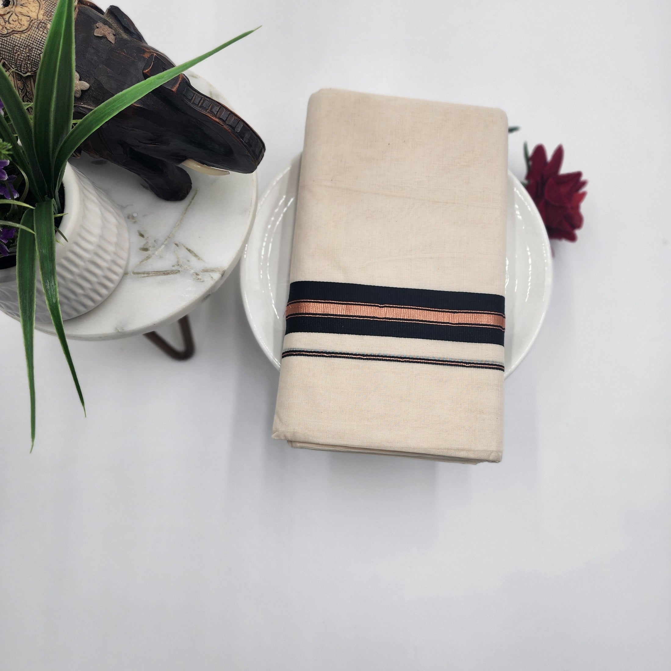 Dhoti Black and copper Border Eljoys Fashion