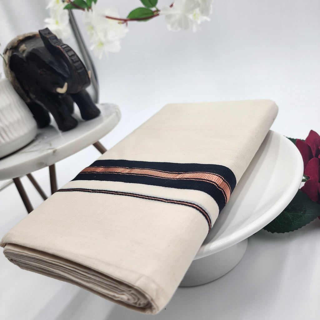 Dhoti Black and copper Border Eljoys Fashion