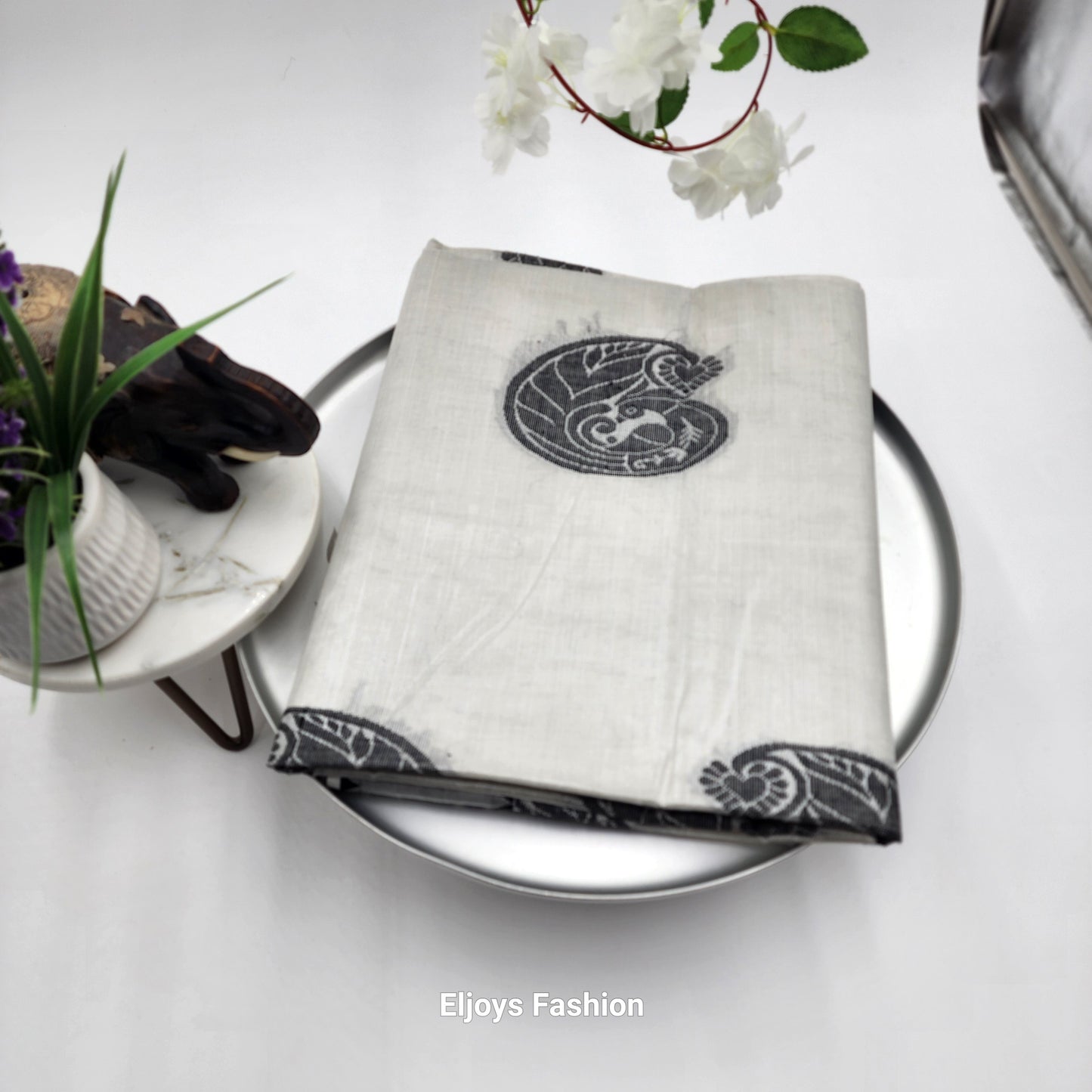 Handloom Tissue silk Silver Saree