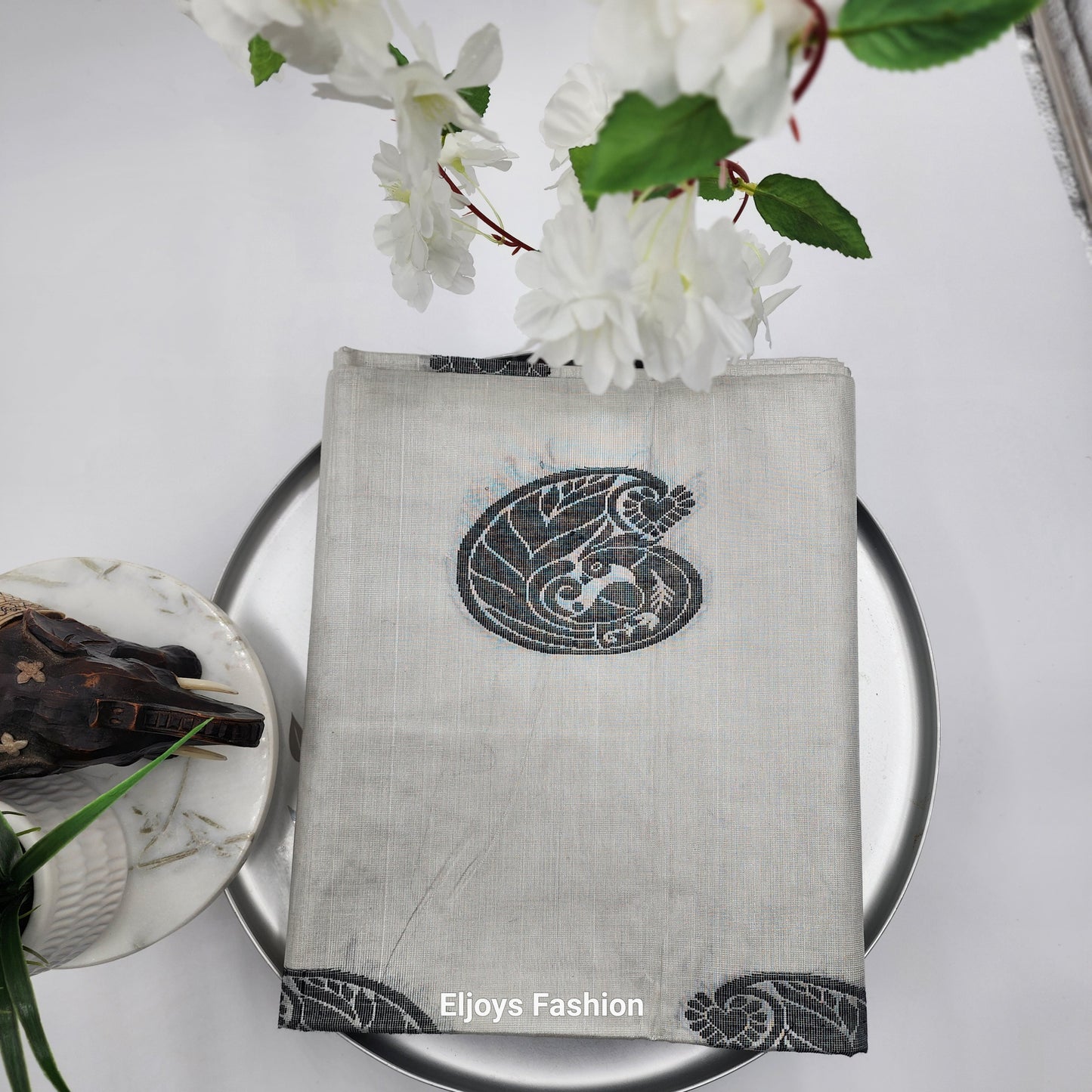 Handloom Tissue silk Silver Saree