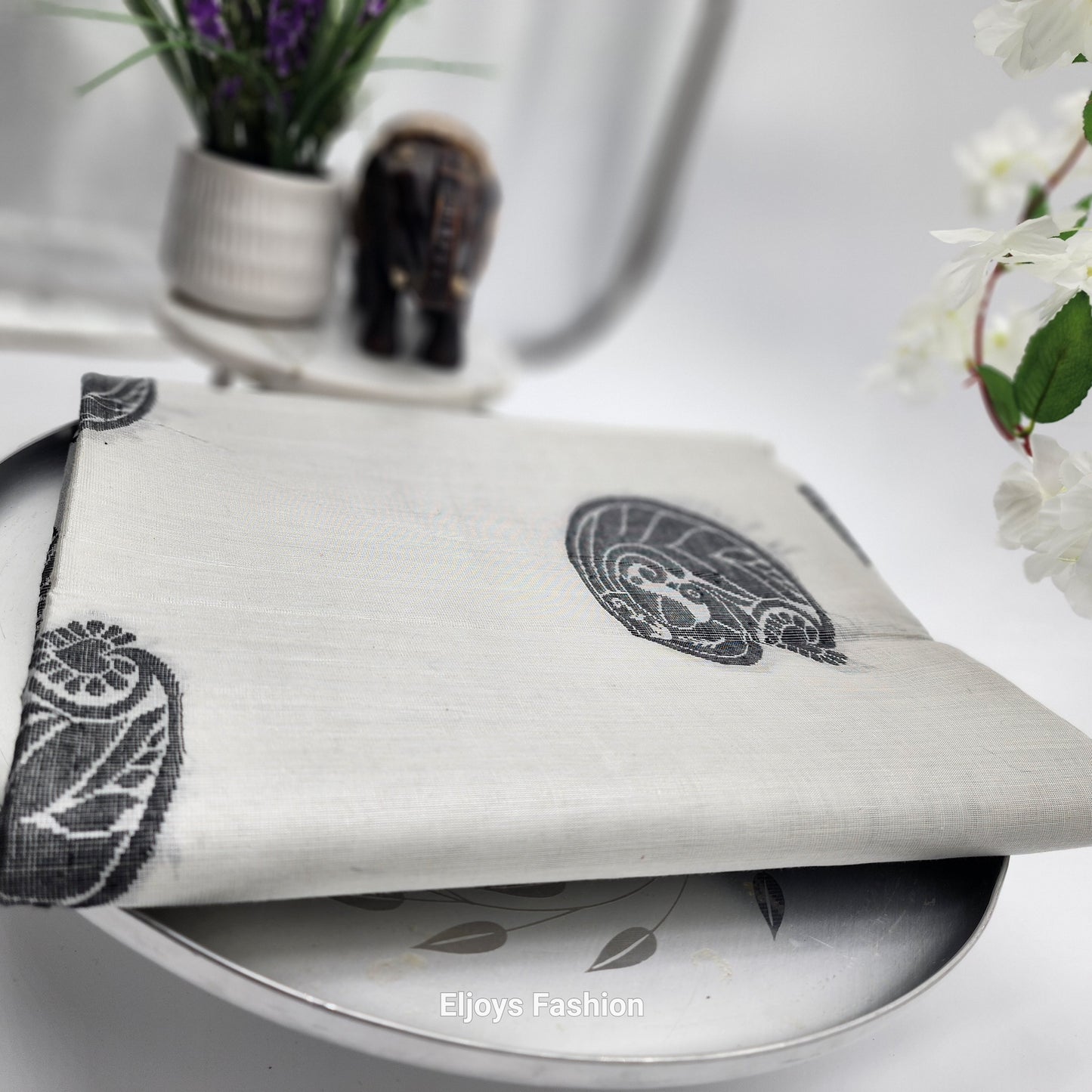 Handloom Tissue silk Silver Saree