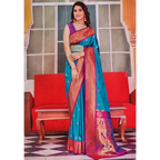 Paithani Soft Peshwai Designer Wedding Saree Greenish blue and Red Combo Eljoys Fashion