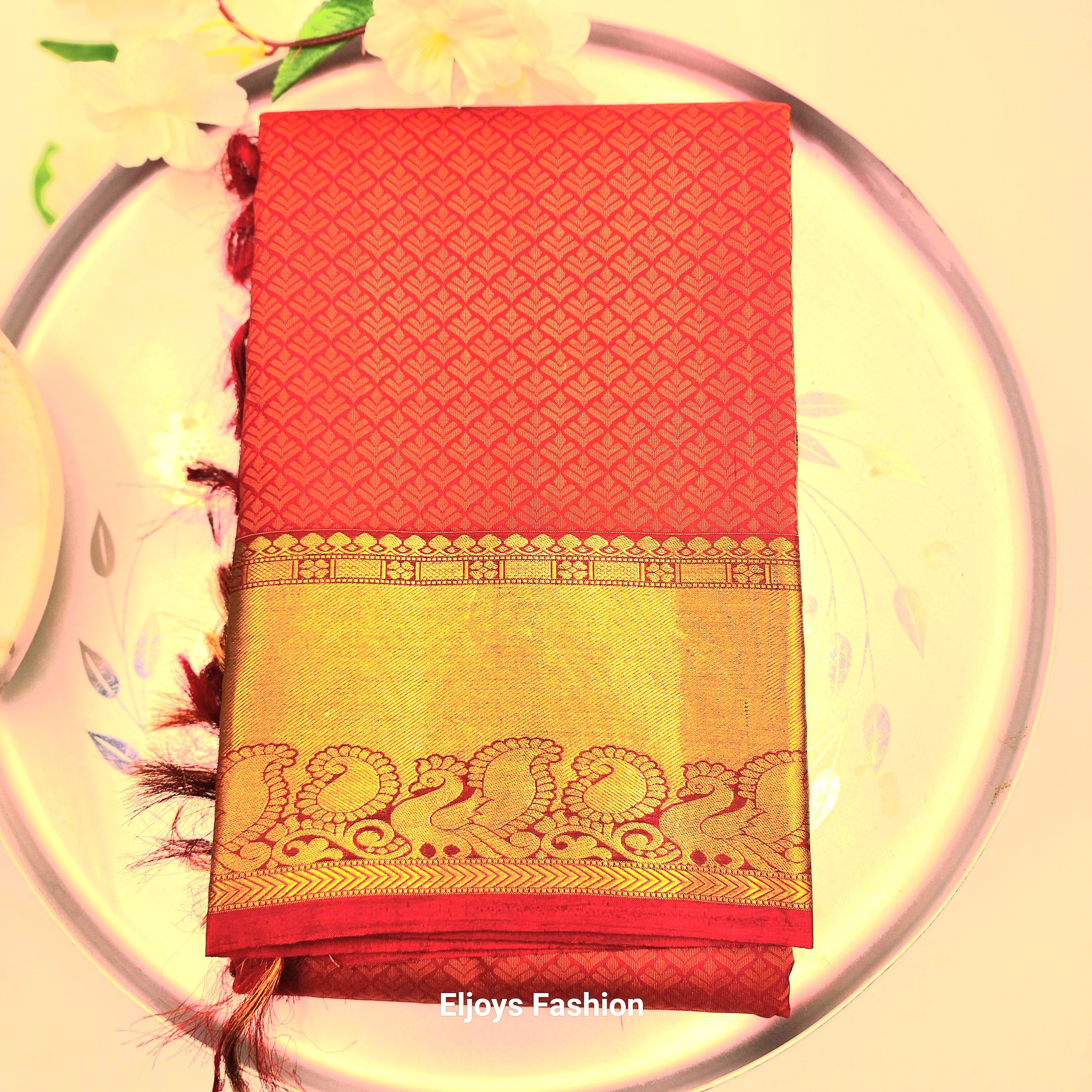 Kancheepuram Silk Saree- red colour 1138 Eljoys Fashion