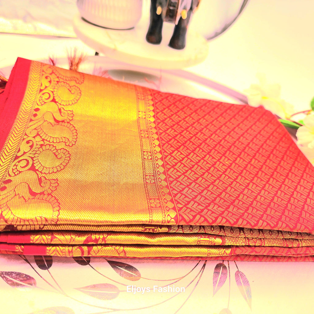 Kancheepuram Silk Saree- red colour 1138 Eljoys Fashion
