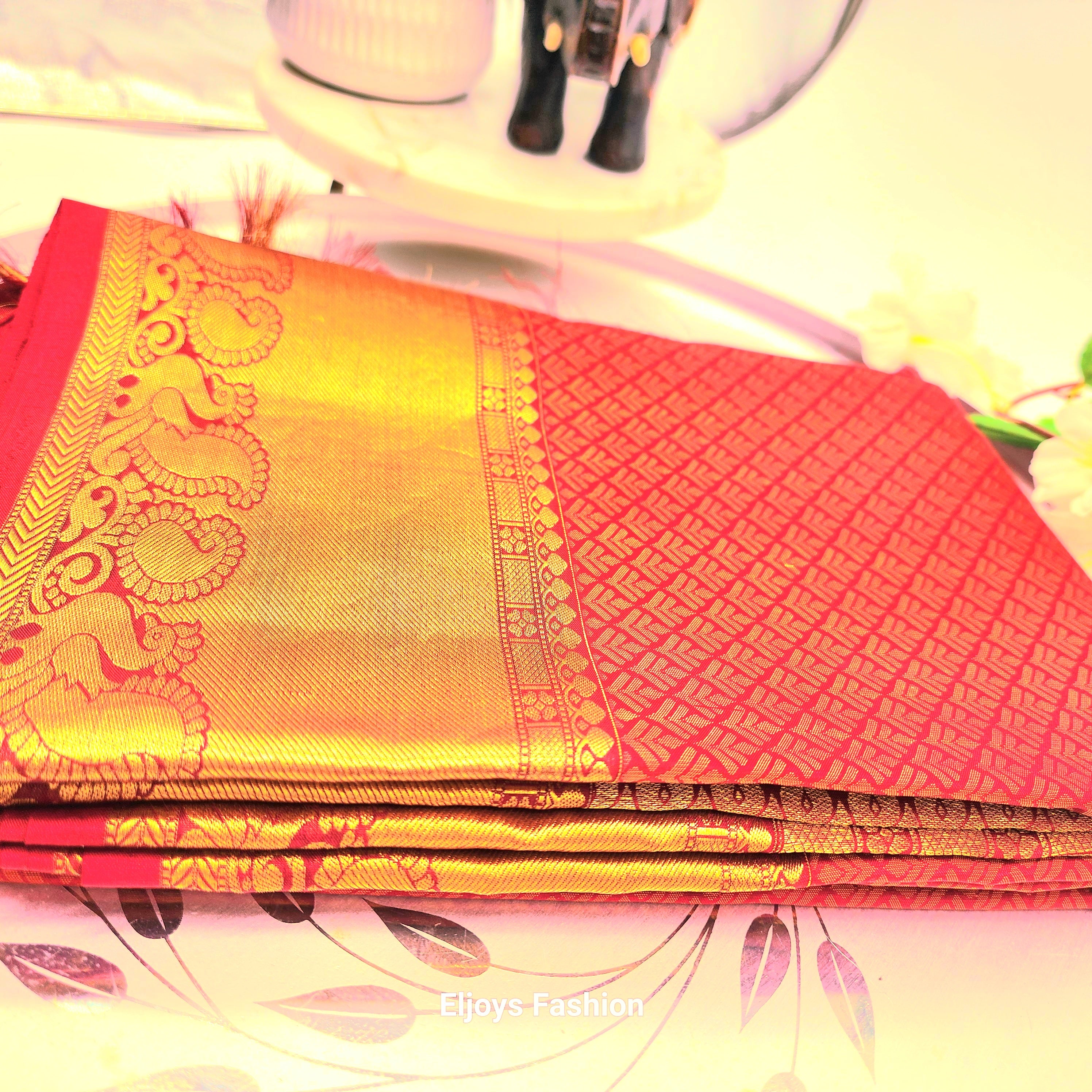 Kancheepuram Silk Saree- red colour 1138 Eljoys Fashion