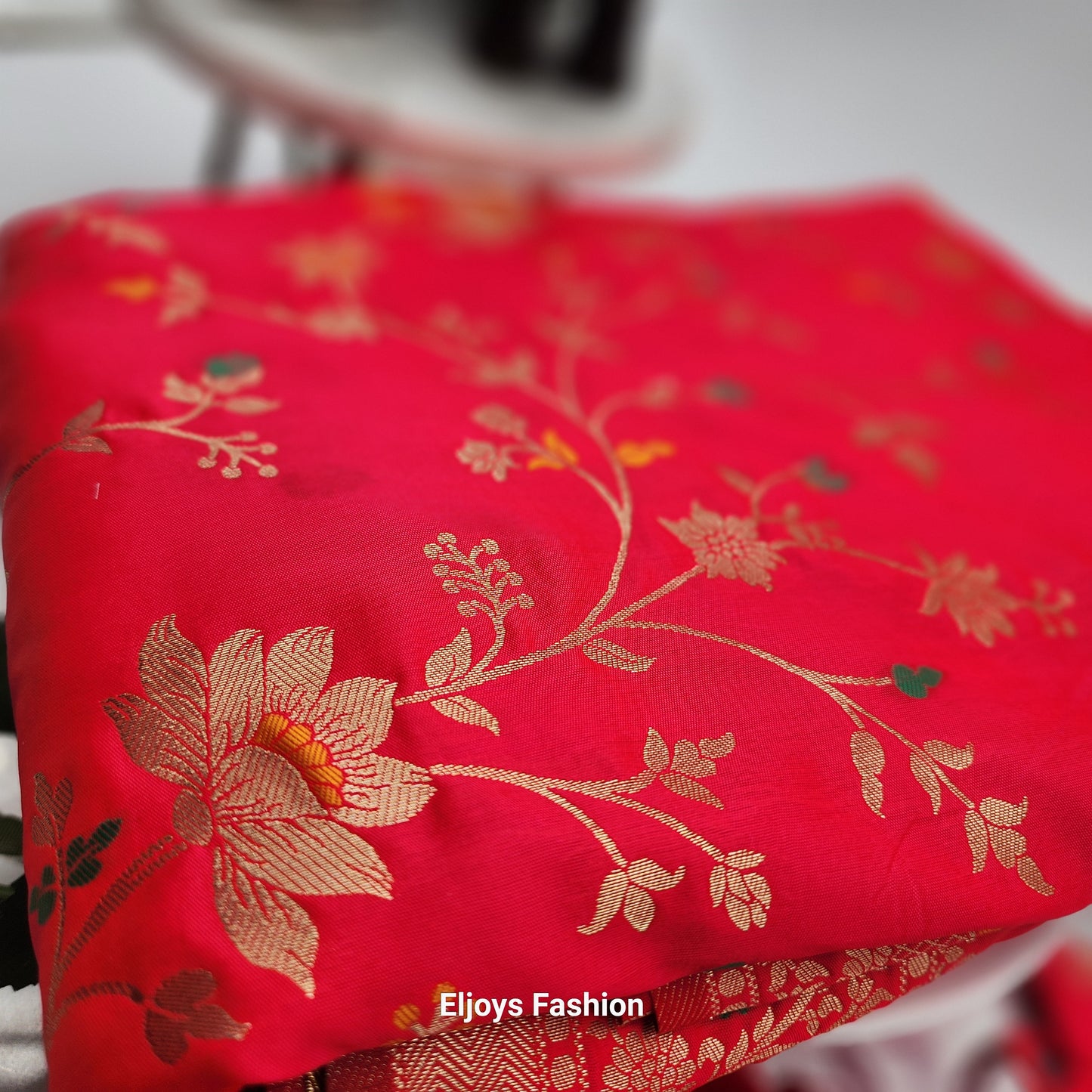 Banarasi Silk-Festival Wear Saree - Pinkish Red with Blouse and Skirt