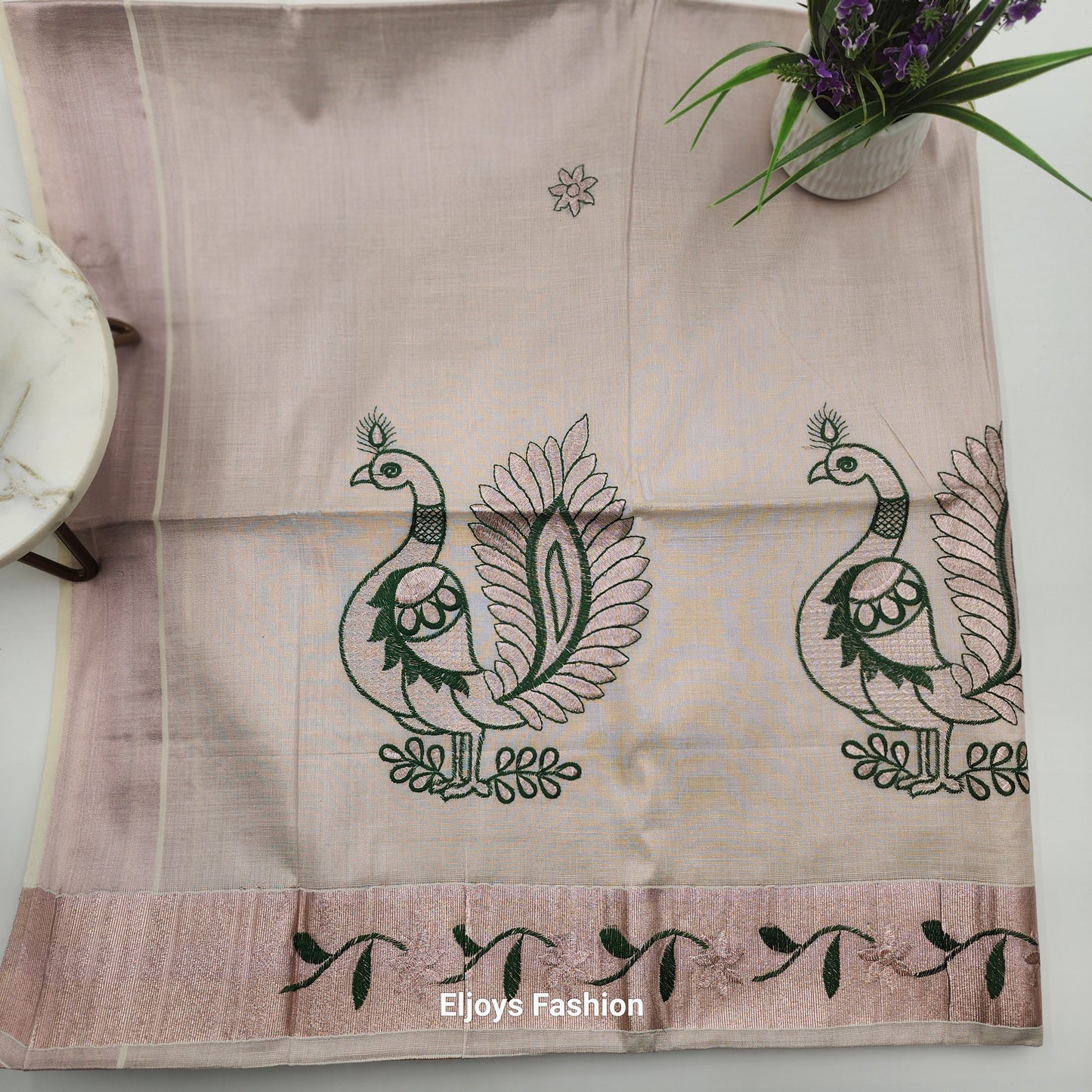 Tissue Silk traditional saree - light rose