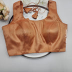 Brocade blouse with embedded floral design in Gold and light red shade sleeveless Free size Eljoys Fashion