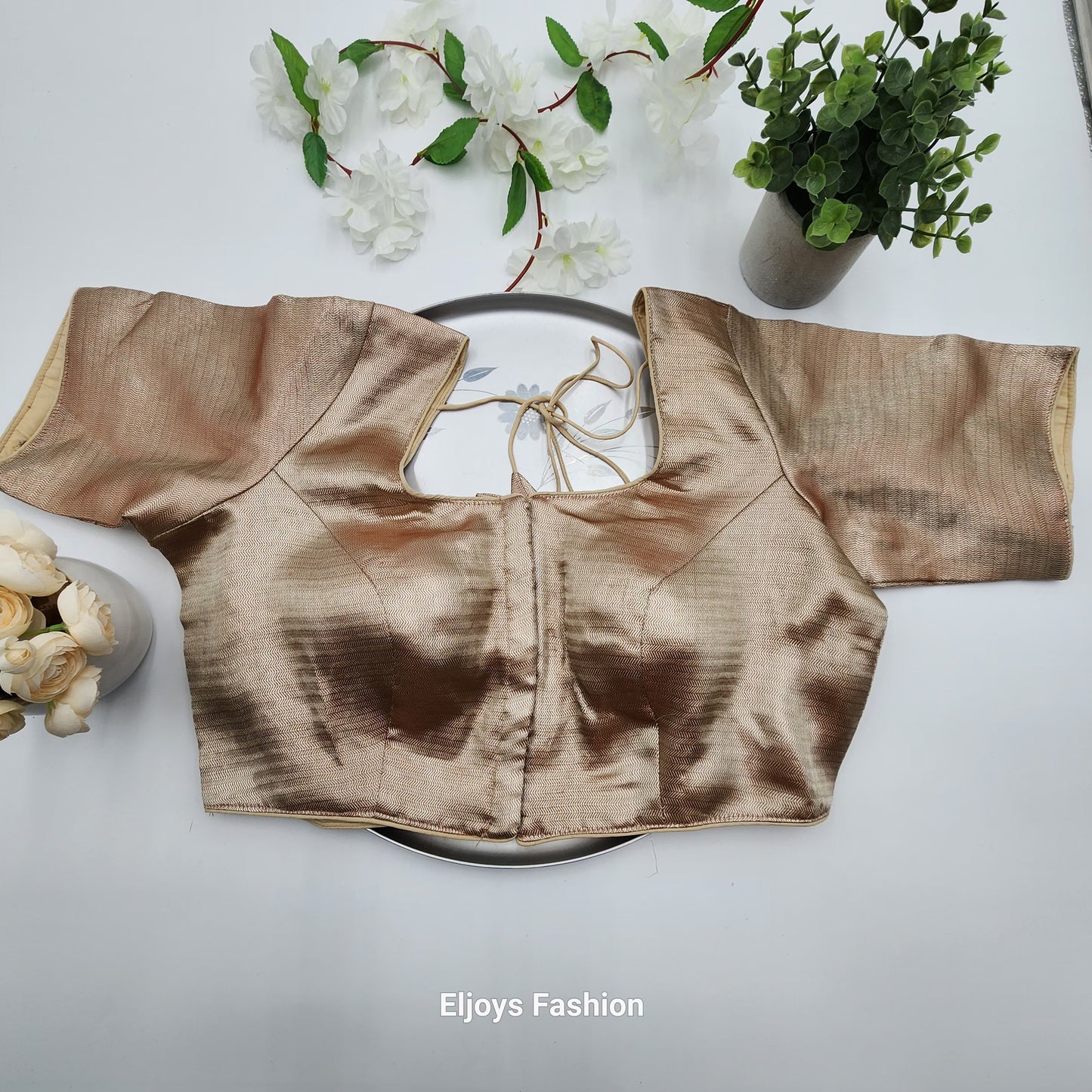 Brocade Silk blouse in chocolate and golden color with sleeve